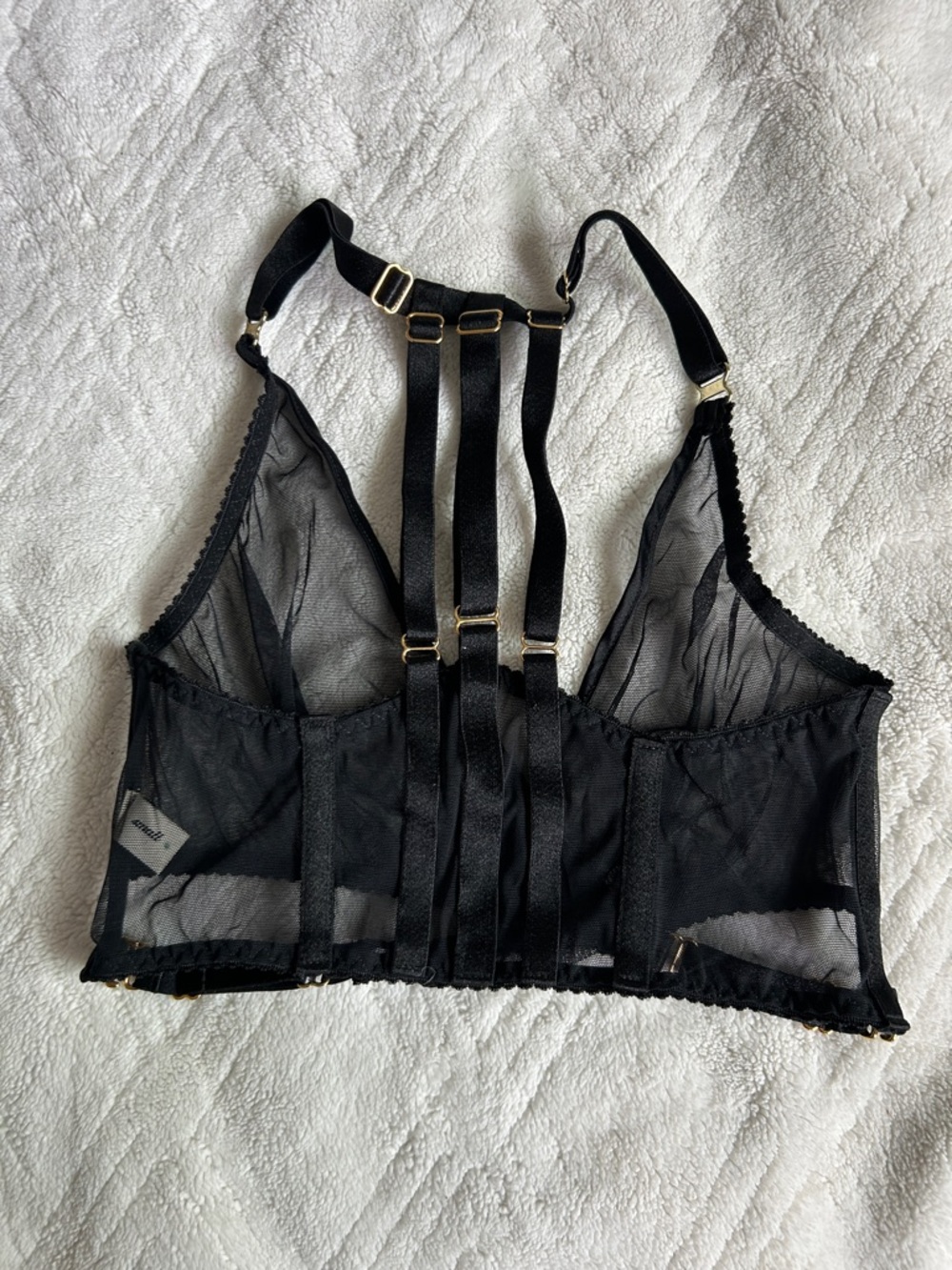 Bordelle. ART DECO MESH WRAP BRA BLACK in Small - Picture 8 of 9